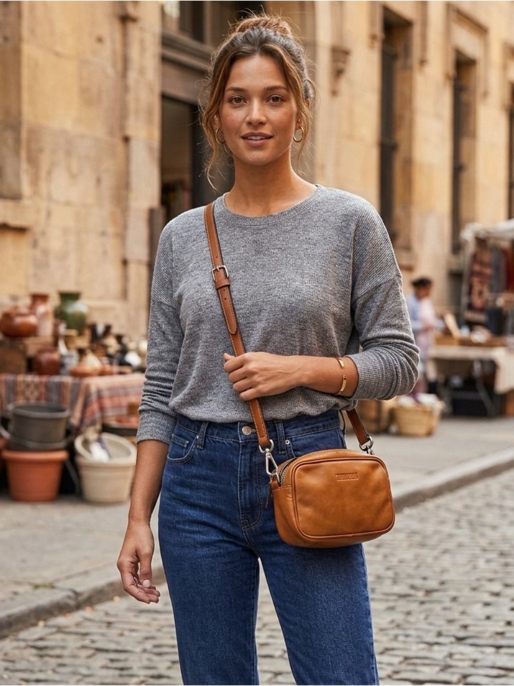 PIKOLINOS Leather Belt Bag with Removable Strap, whiskey brown